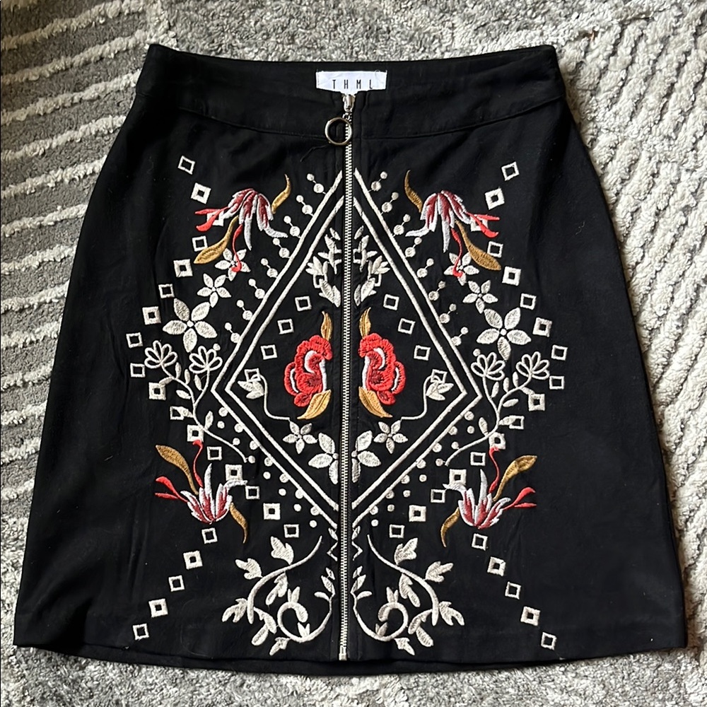 THML Faux-Suede Embroidered Mini Skirt - Size XS Fairy  Indie Sleeze Whimsigoth